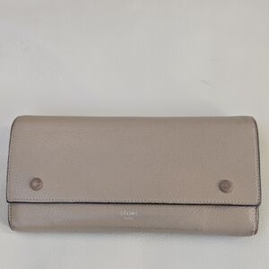 Celine Beige Leather Wallet with red leather interior